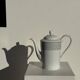 Bavarian porcelain teapot from Germany with blue frieze and flower lid H23