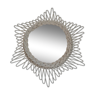 Miroir soleil vintage en rotin 42x49cm