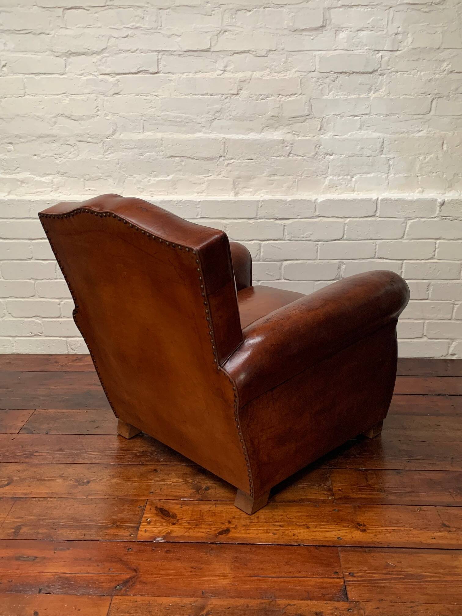 Antique French Leather Club Chair, Moustache Model, Circa 1930’s