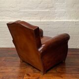 Antique French Leather Club Chair, Moustache Model, Circa 1930’s