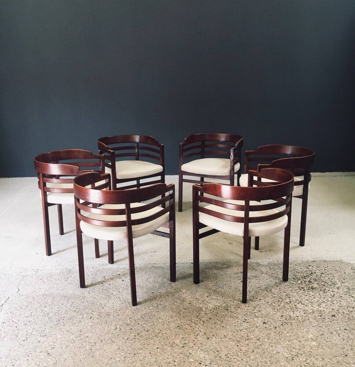 Mid-Century Modern Curved Dining Chairs, Italy, 1970s, Set of 6