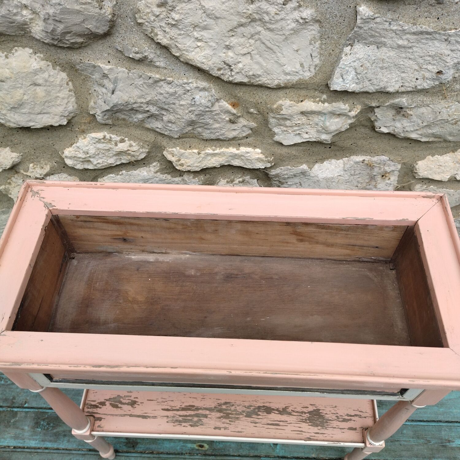 Jardinière ancienne porte plantes bois laiton zinc