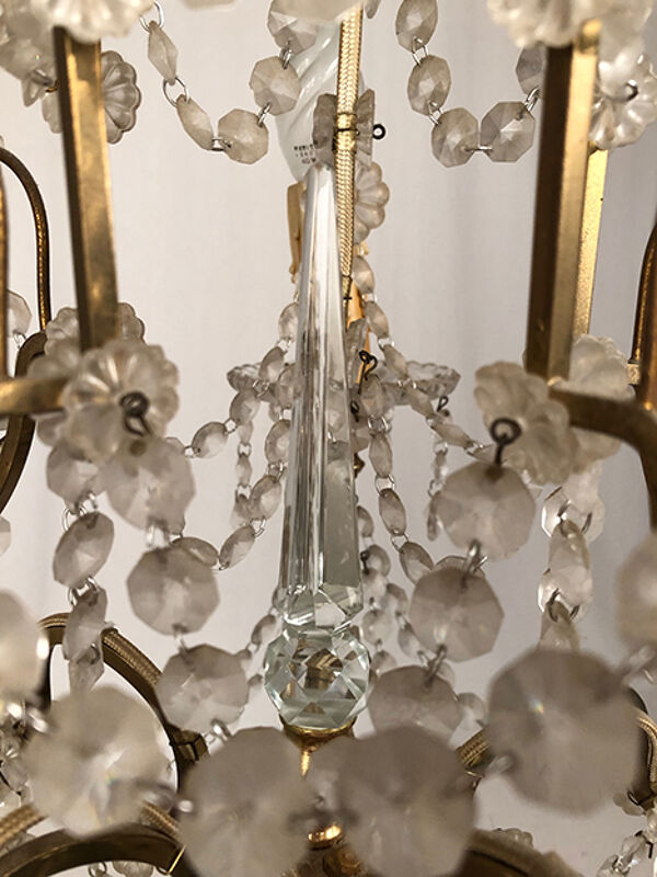 Lustre à pampilles à cinq bras de lumière, métal doré, fin XIXe