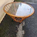 Magnificent vintage rattan and wicker coffee table from the 1960s-1970s.