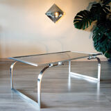 Coffee table 1970 smoked glass and metal