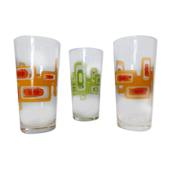 Lot de 3 verres années 70