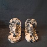 Pair of Art Deco Bookends in Black and White Breccia Marble