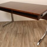 Vintage teak and chrome metal desk circa 1970