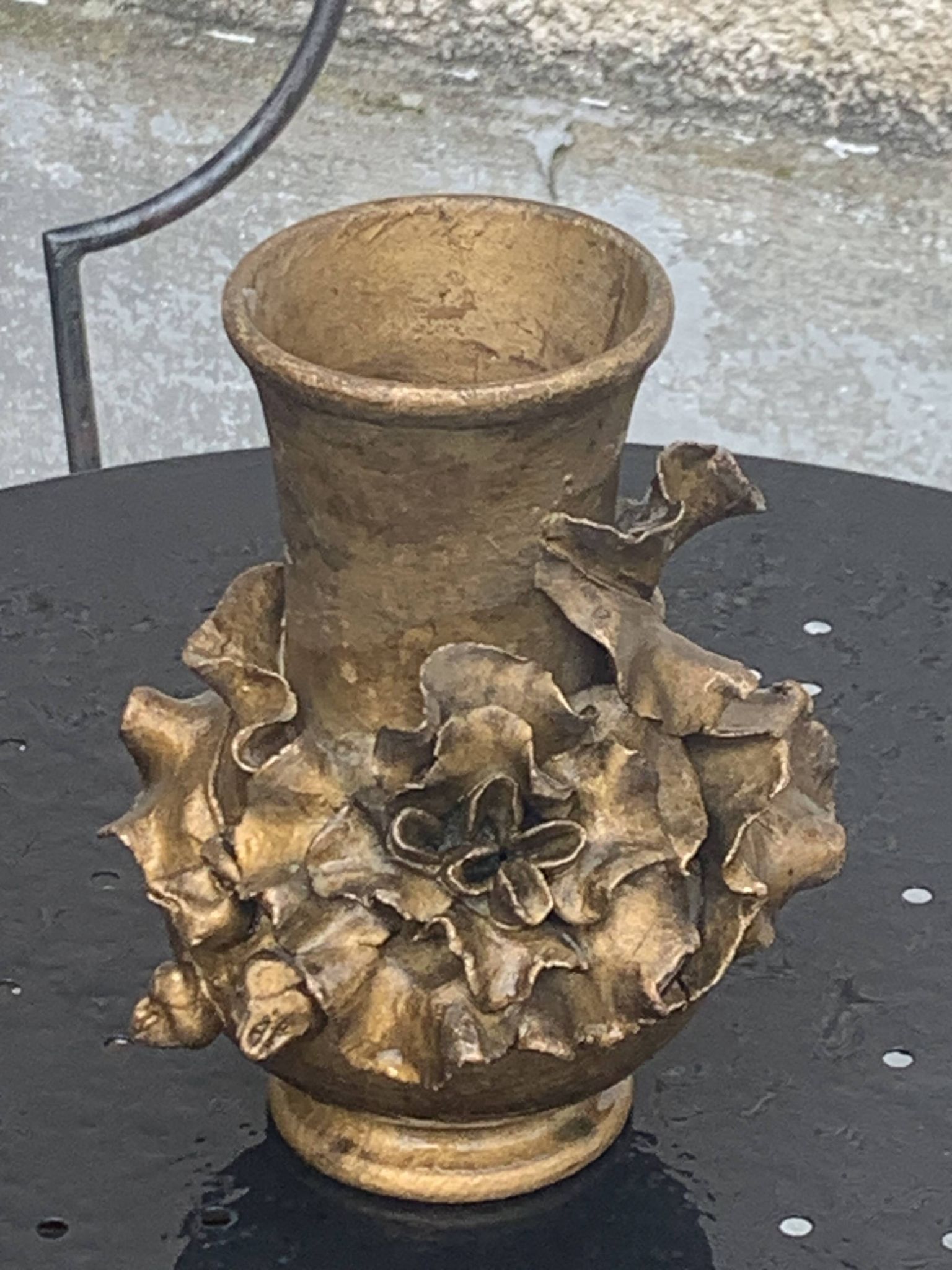 Pair of slip vases, ceramic with golden patina, signed Édouard Gilles.