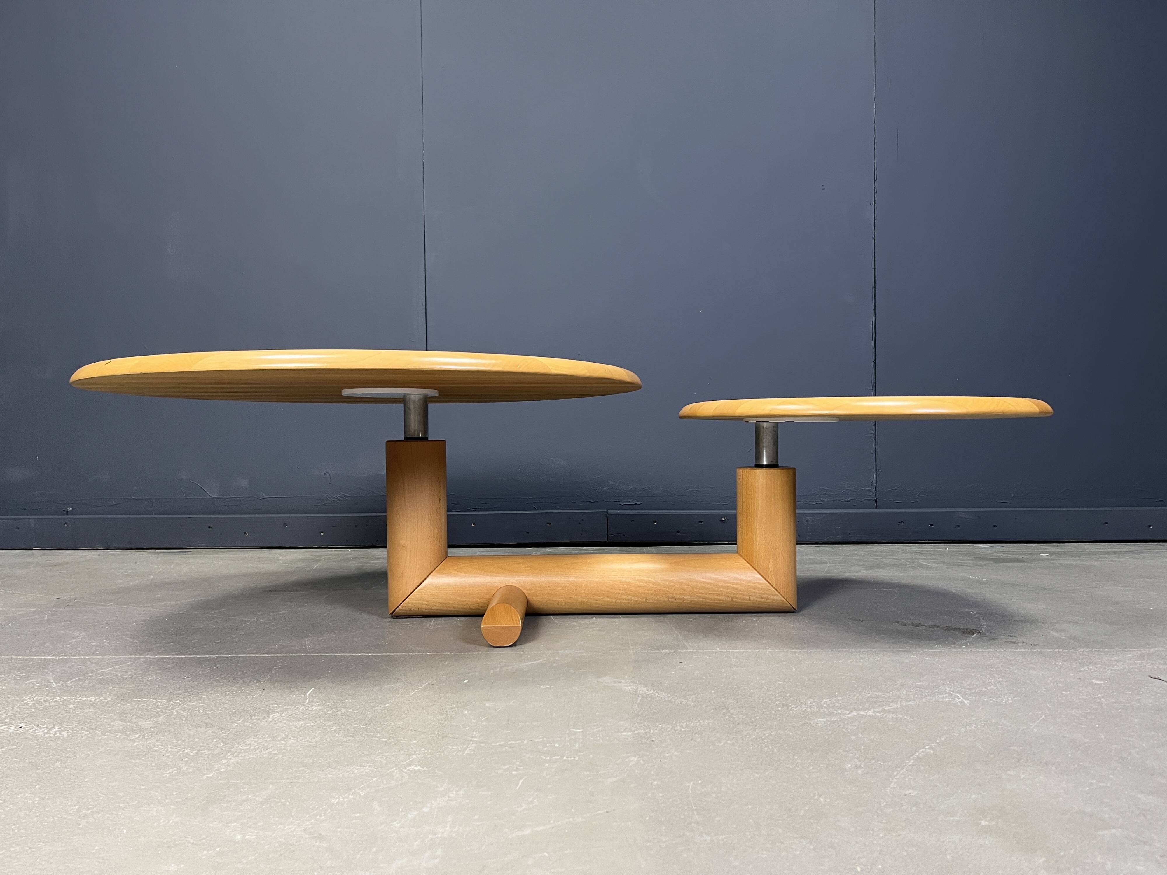 Two tier wooden pivoting top coffee table by roche Bobois, 1980s
