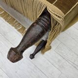 Canapé/lit de repos 2 places des années 1950, velours vert clair, pieds en frêne.