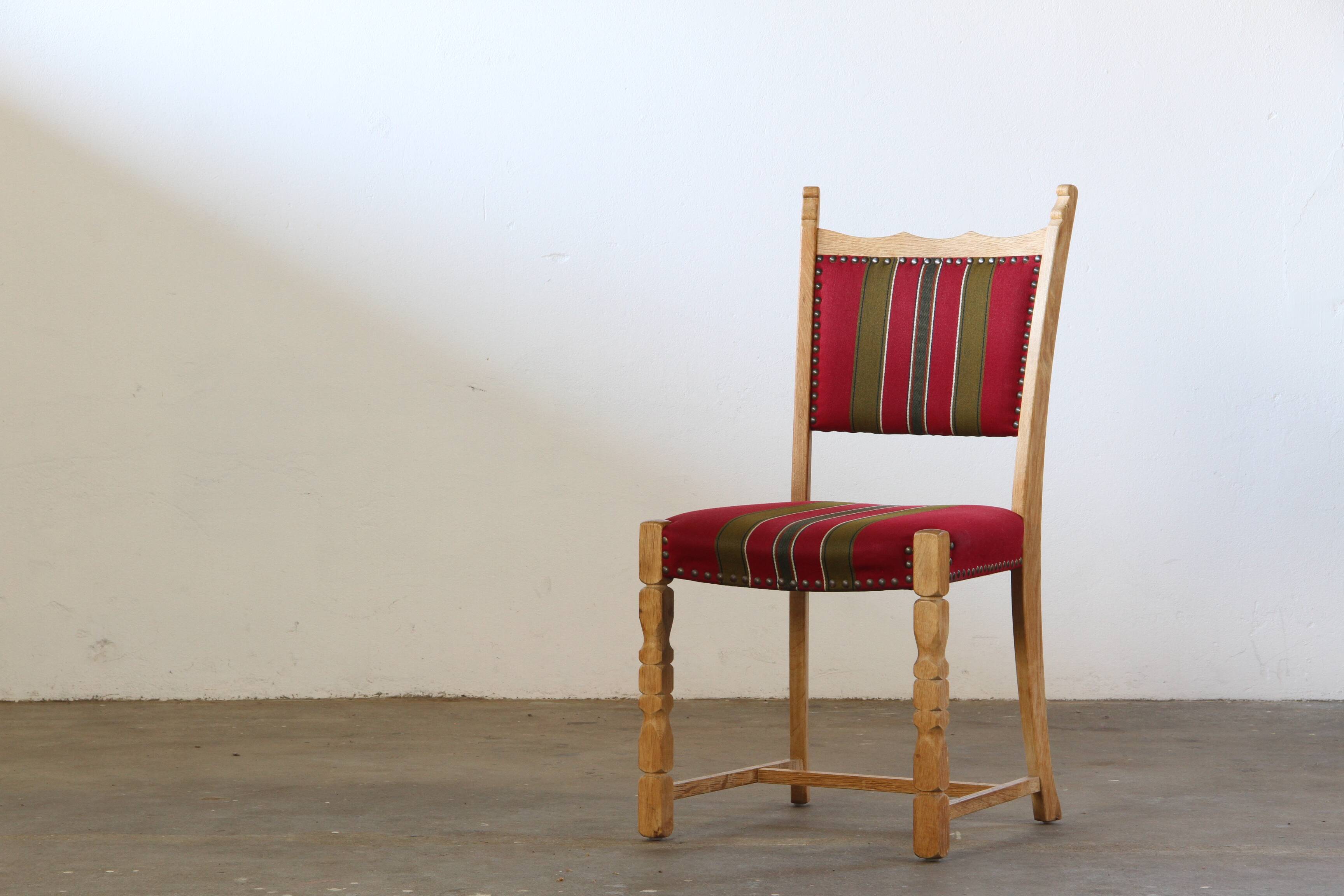 Lot of 6 Vintage Danish Brutalist Oak Dining Chairs, Henning Kjærnulf Style, 1960s