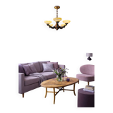 Art deco chandelier in copper with 6 glass tulips.