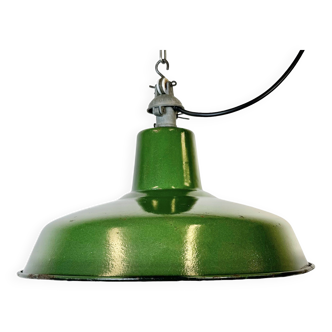 Industrial French Green Enamel Factory Lamp, 1960s
