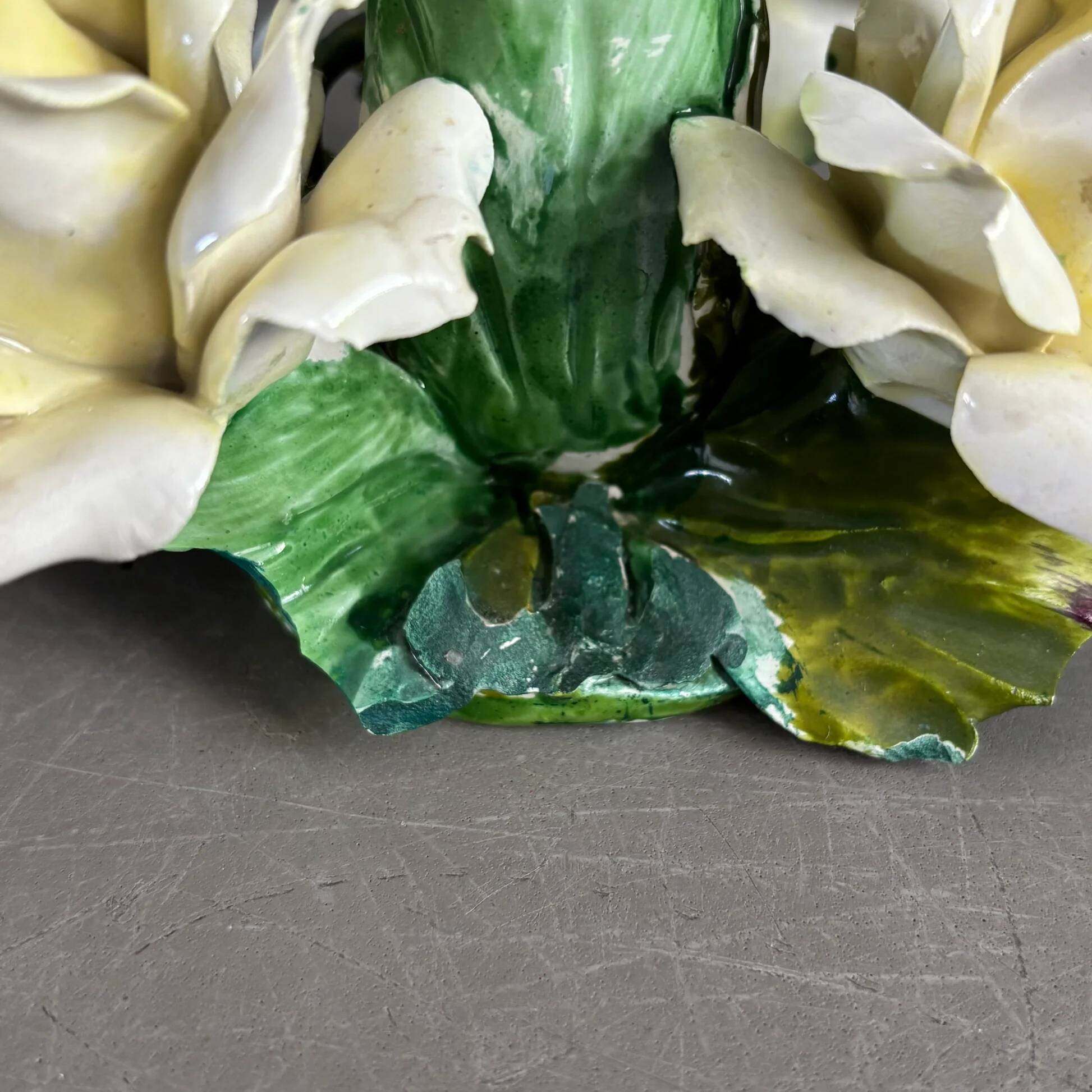 Rose porcelain barbotine candlestick - Capodimonte Italy - Ref 1378