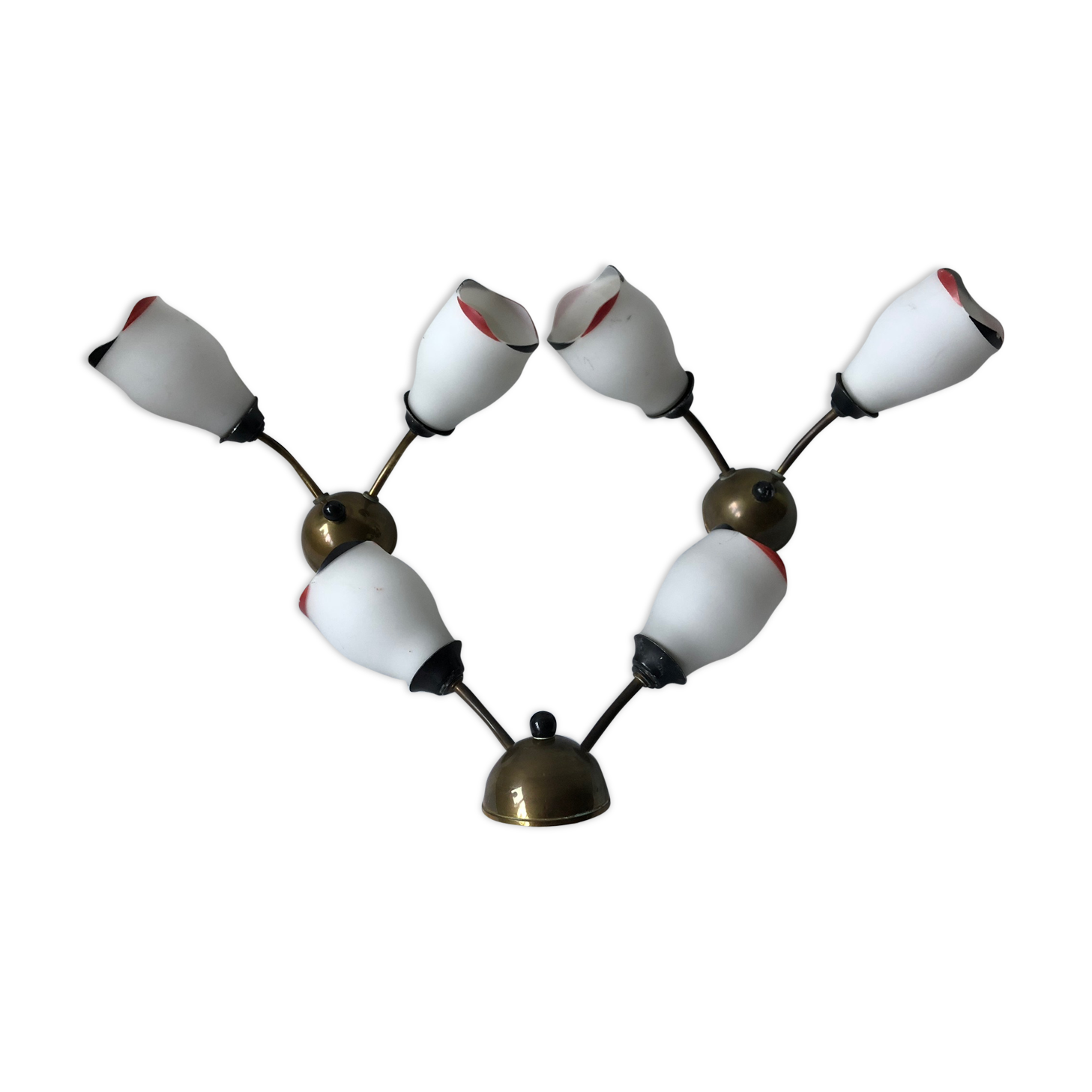 Ensemble de 3 appliques tulipe laiton et opaline