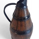 19th Century Rustic French Oak and Metal Hand-Crafted Pitcher