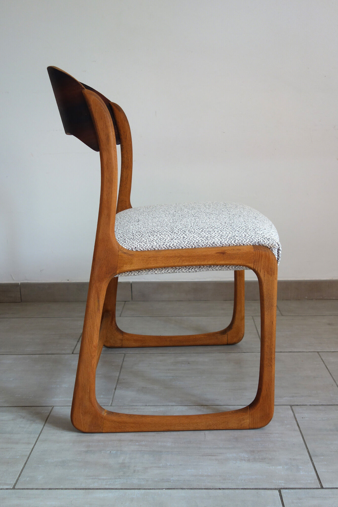 Baumann sleigh chair restored, France, 1960s
