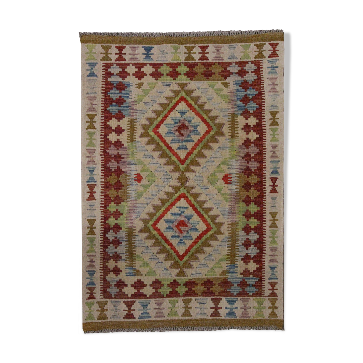 New Handmade Kilim Rug Oriental Green Beige Area Rug- 80x119cm