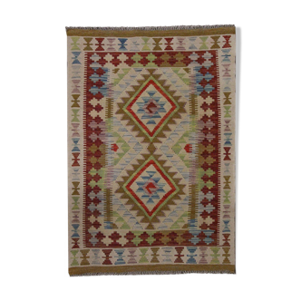 Tapis kilim fait à la main oriental vert beige zone 80x119cm