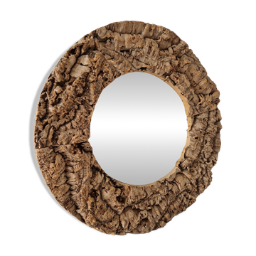 Miroir rond en liège vintage années 70