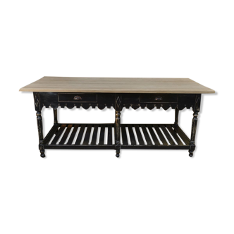 Table de métier à 6 pieds tournés avec 2 plateaux et 2 tiroirs
