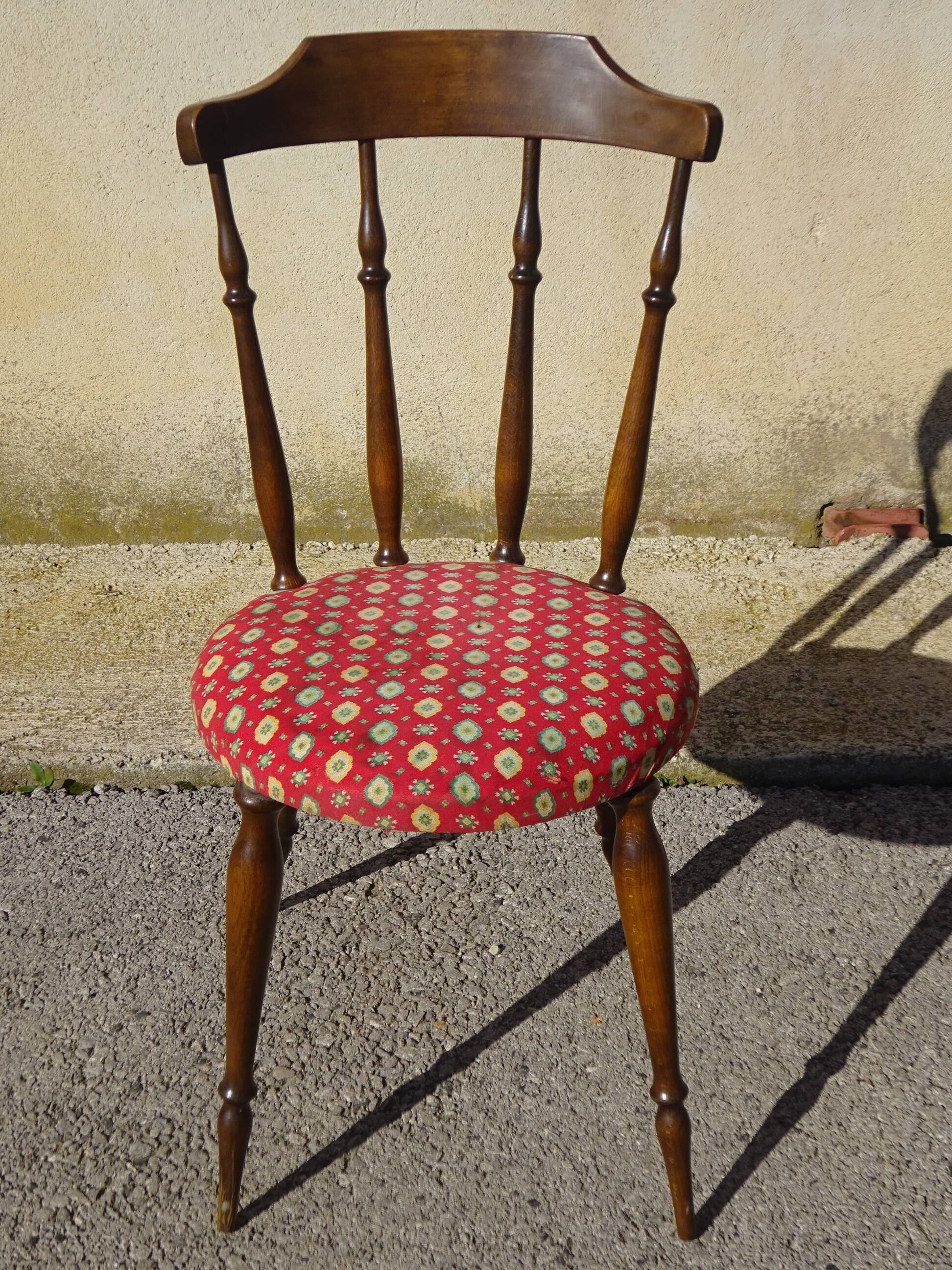 Vintage chairs, wooden, with splayed legs, both.