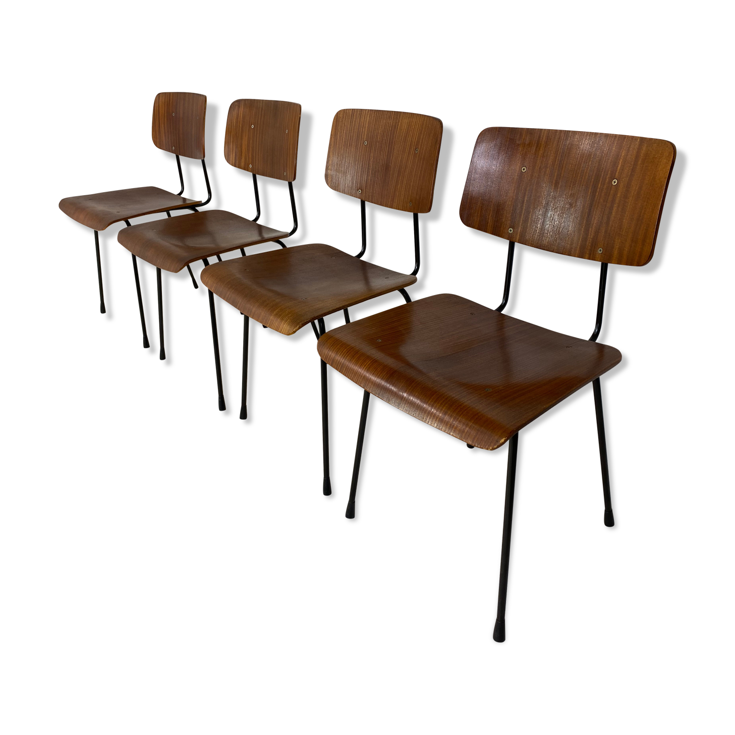Set of 4 teak and steel dining chairs by Tjerk Reijenga for Pilastro 1950s