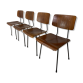 Lot de 4 chaises de salle à manger en teck et acier par Tjerk Reijenga pour Pilastro années 1950
