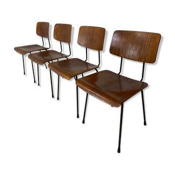 Lot de 4 chaises de salle à manger en teck et acier par Tjerk Reijenga pour Pilastro années 1950