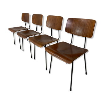 Lot de 4 chaises de salle à manger en teck et acier par Tjerk Reijenga pour Pilastro années 1950