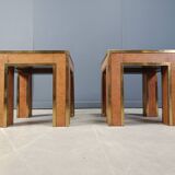 Pair of brass and burl wood side tables, 1980s