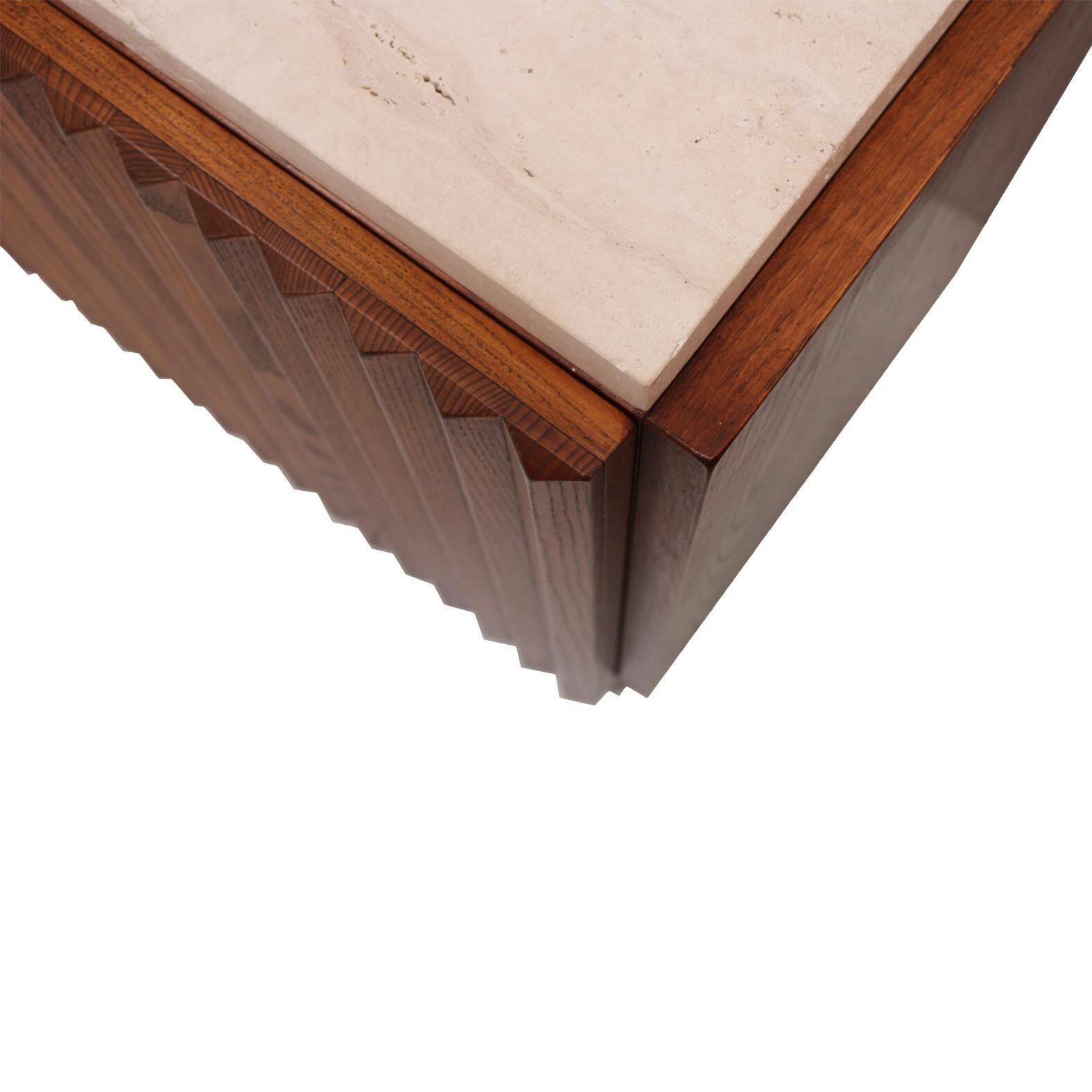 Contemporary Birch and Oak Sideboards with Travertine Top by LA Studio