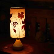 White ceramic lamp, herbarium-style lampshade, 1960s.