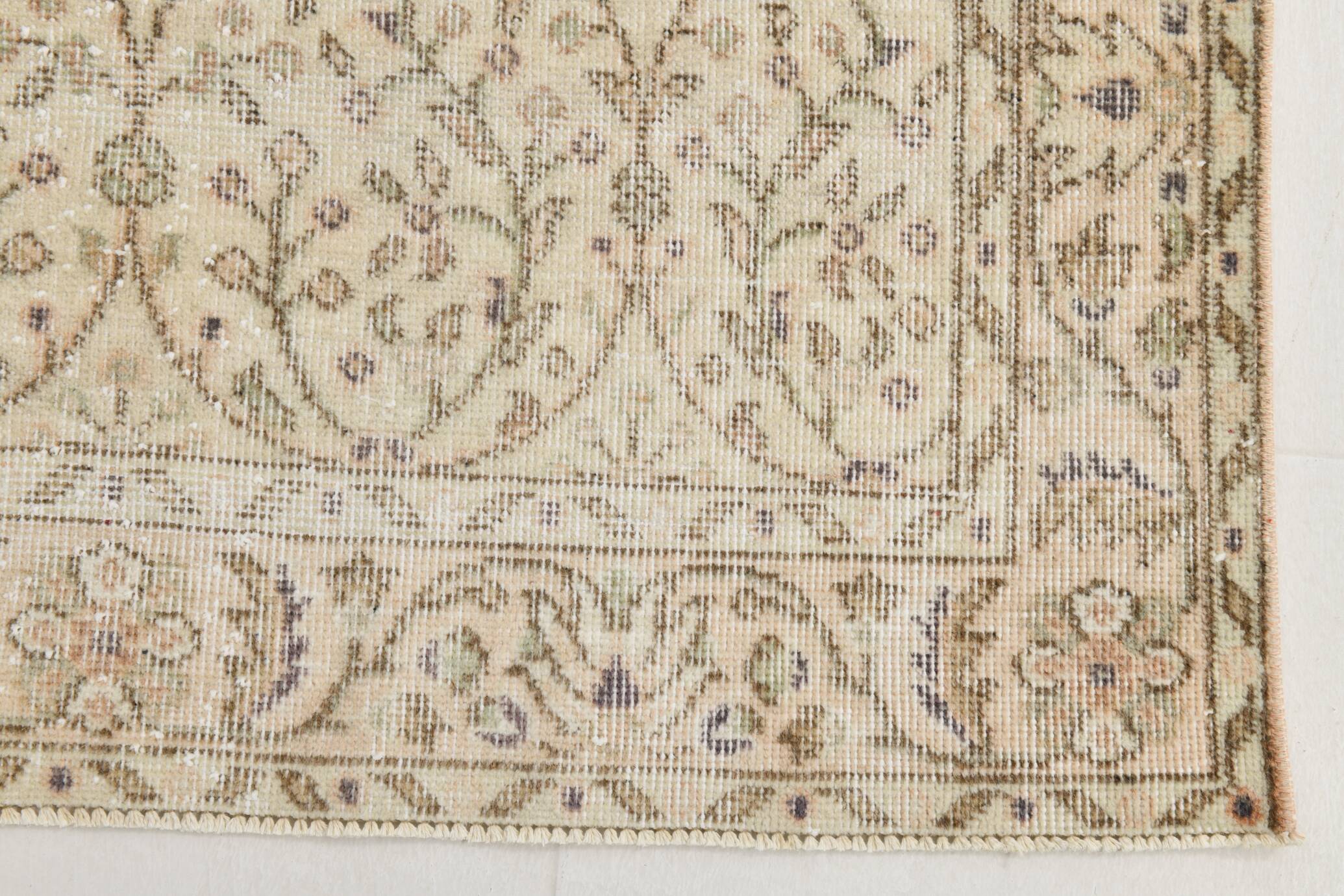 3x7 Brown Cream Floral Handmade Vintage Rug, 105x211Cm