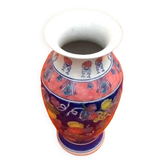 Vase balustre   Céramique polychrome   Décor floral