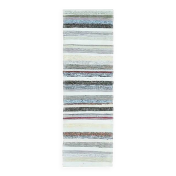 Tapis coureur kilim en laine et coton blanc turc vintage noué à la main 60x196