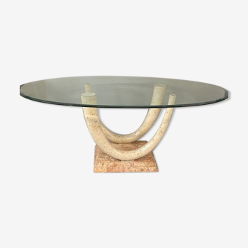 Table à manger Maitland Smith en marbre et pierre fossile, USA, 1980s