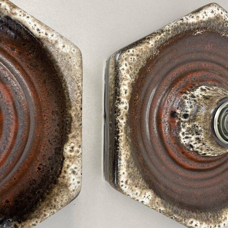 Modernist fat lava ceramic wall lamps by Pan Ceramics, Germany, 1970s, set of 2