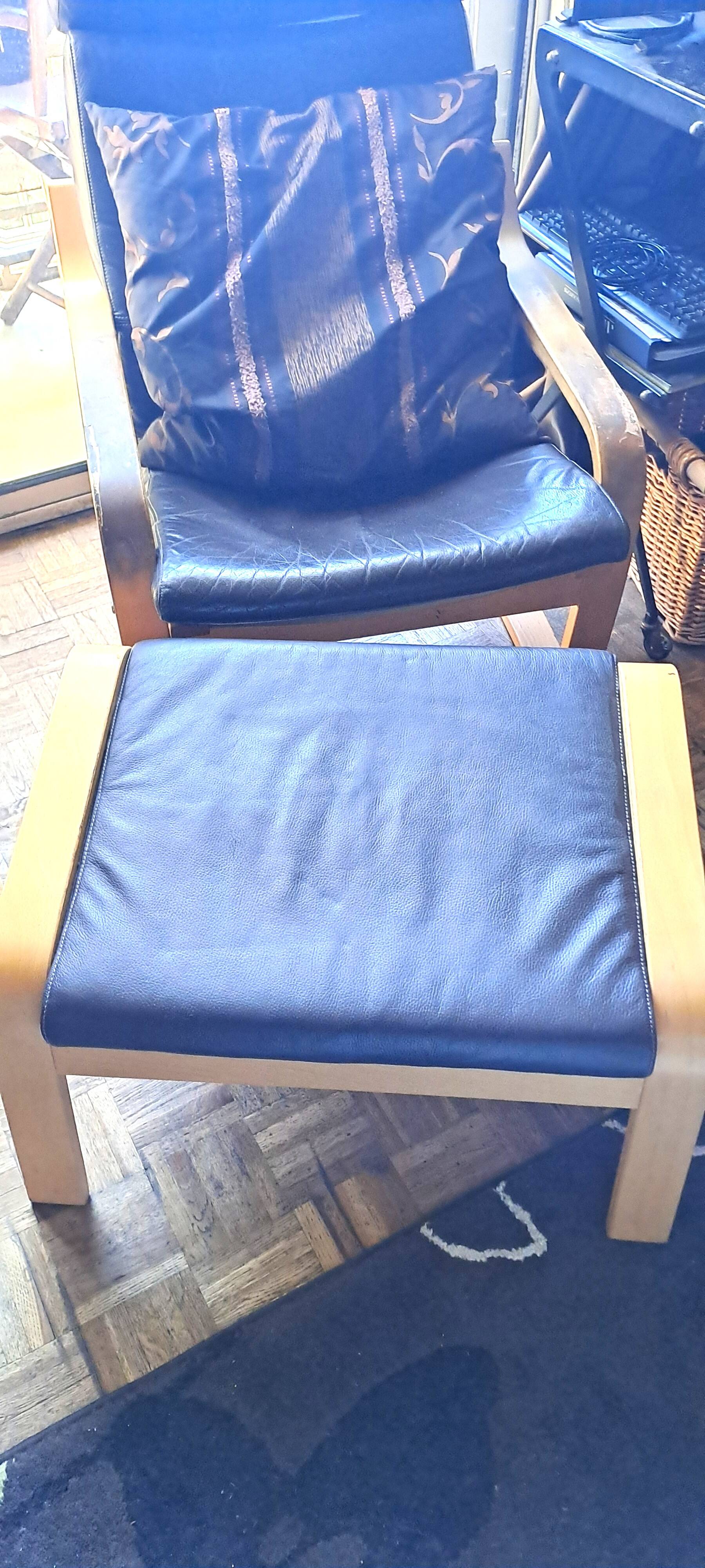 Ikea leather footstool pouf 2000s france scandinavian style knisa model color