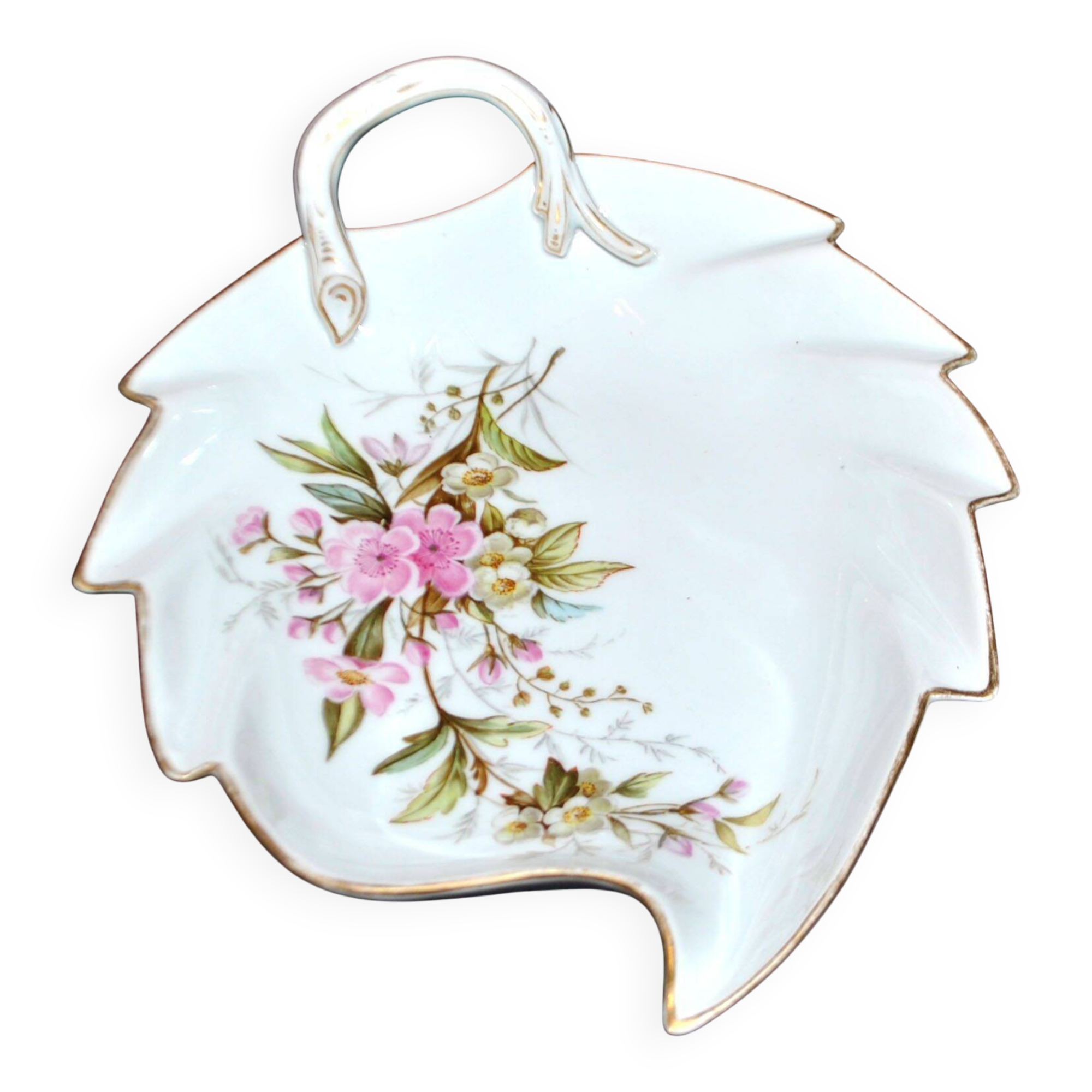 Meissen porcelain dish with pink floral decoration, signed Meissen