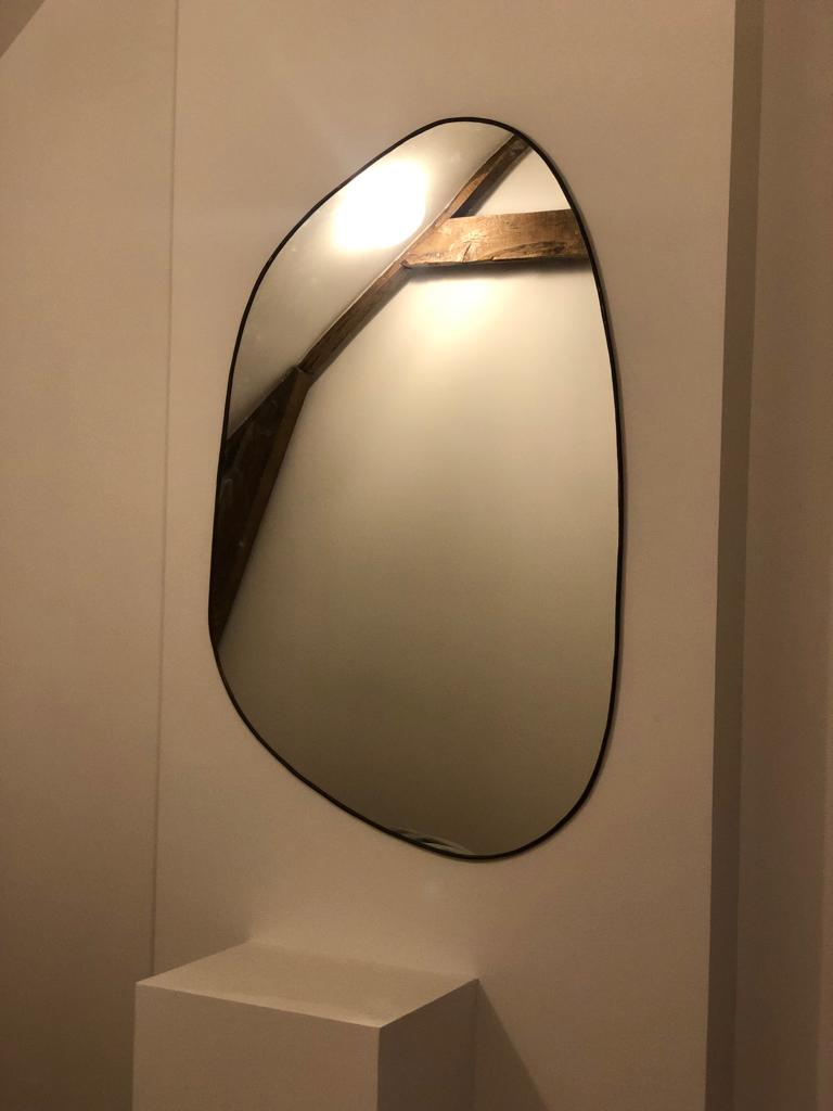 Irregular trapeze mirror organic brass black minimalist 80x110cm