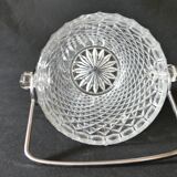 Seau à glace vintage en verre estampillé avec une anse en métal