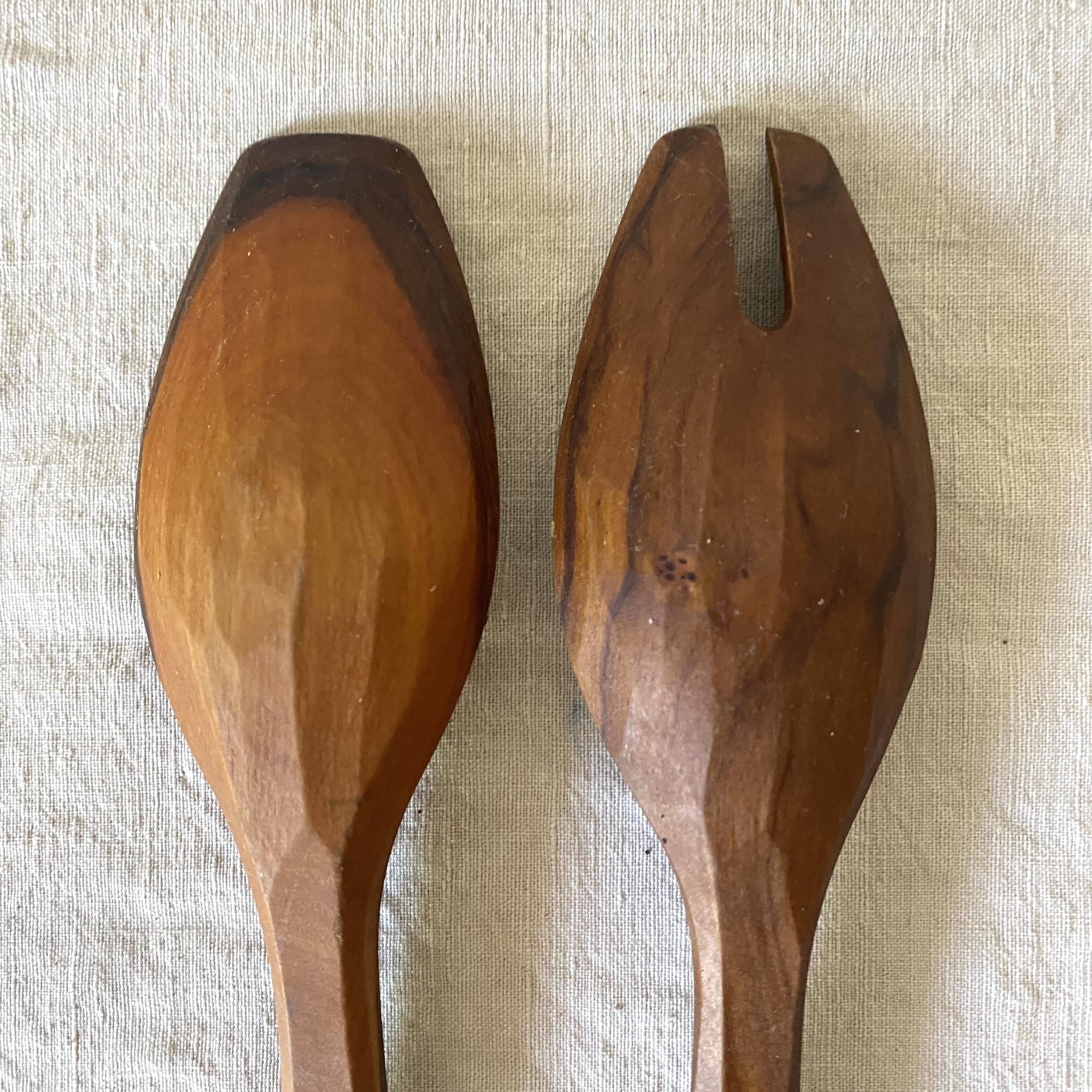 Olive wood salad servers