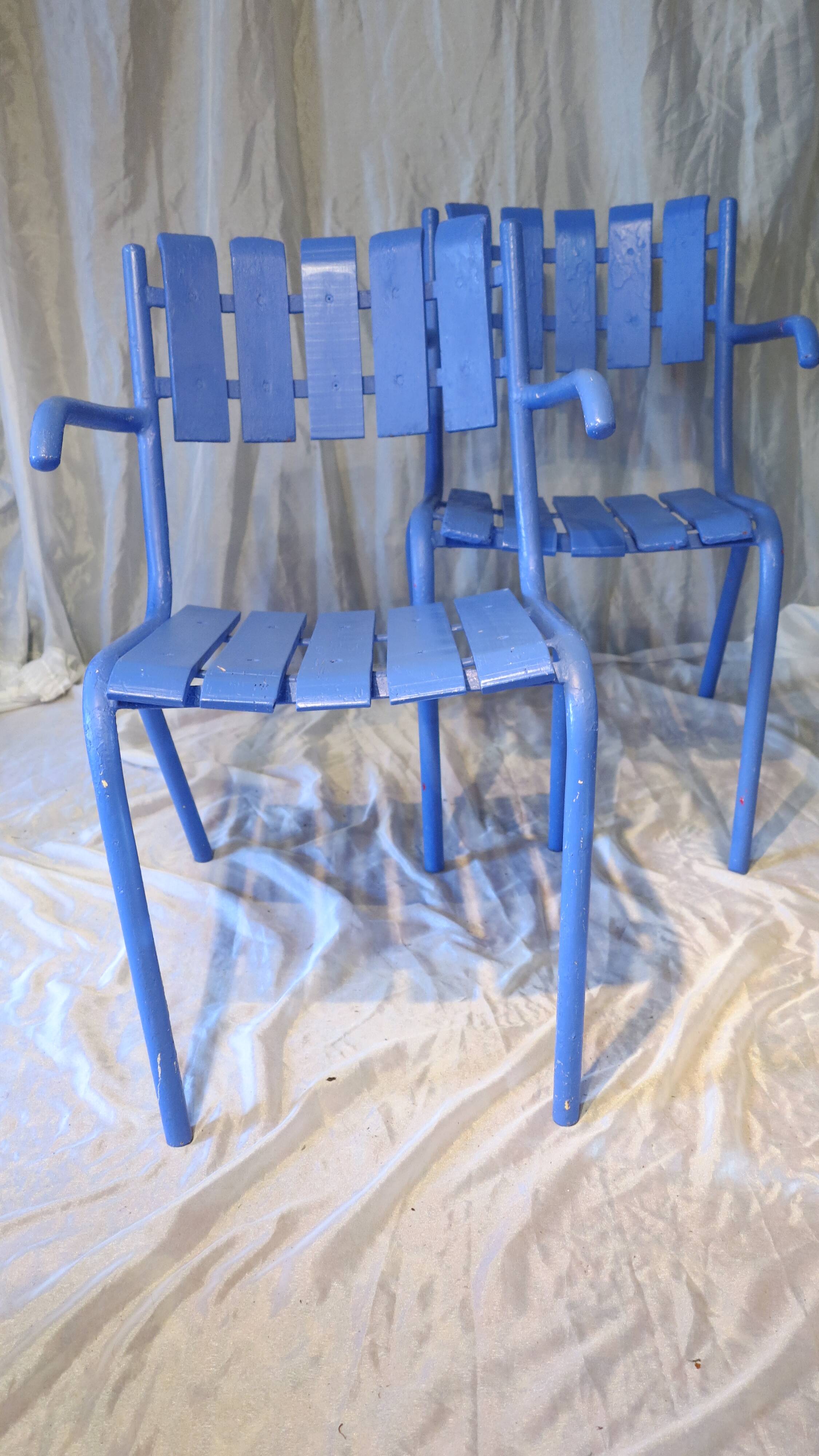 Pair of ultramarine blue garden or patio armchairs
