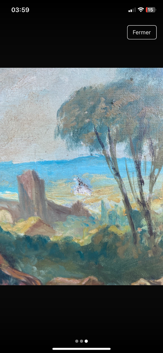 Oil painting on canvas – Pastoral scene – Boucher style – 19th century