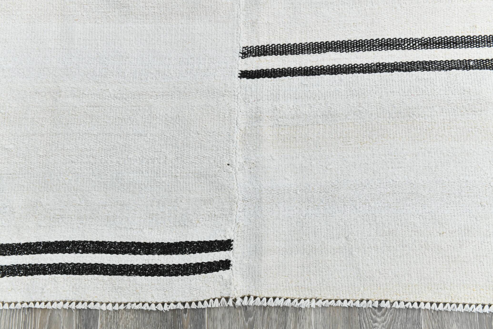 %100 Wool Beige & Black Striped Vintage Kilim Rug, 309x366 Cm