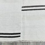 %100 Wool Beige & Black Striped Vintage Kilim Rug, 309x366 Cm