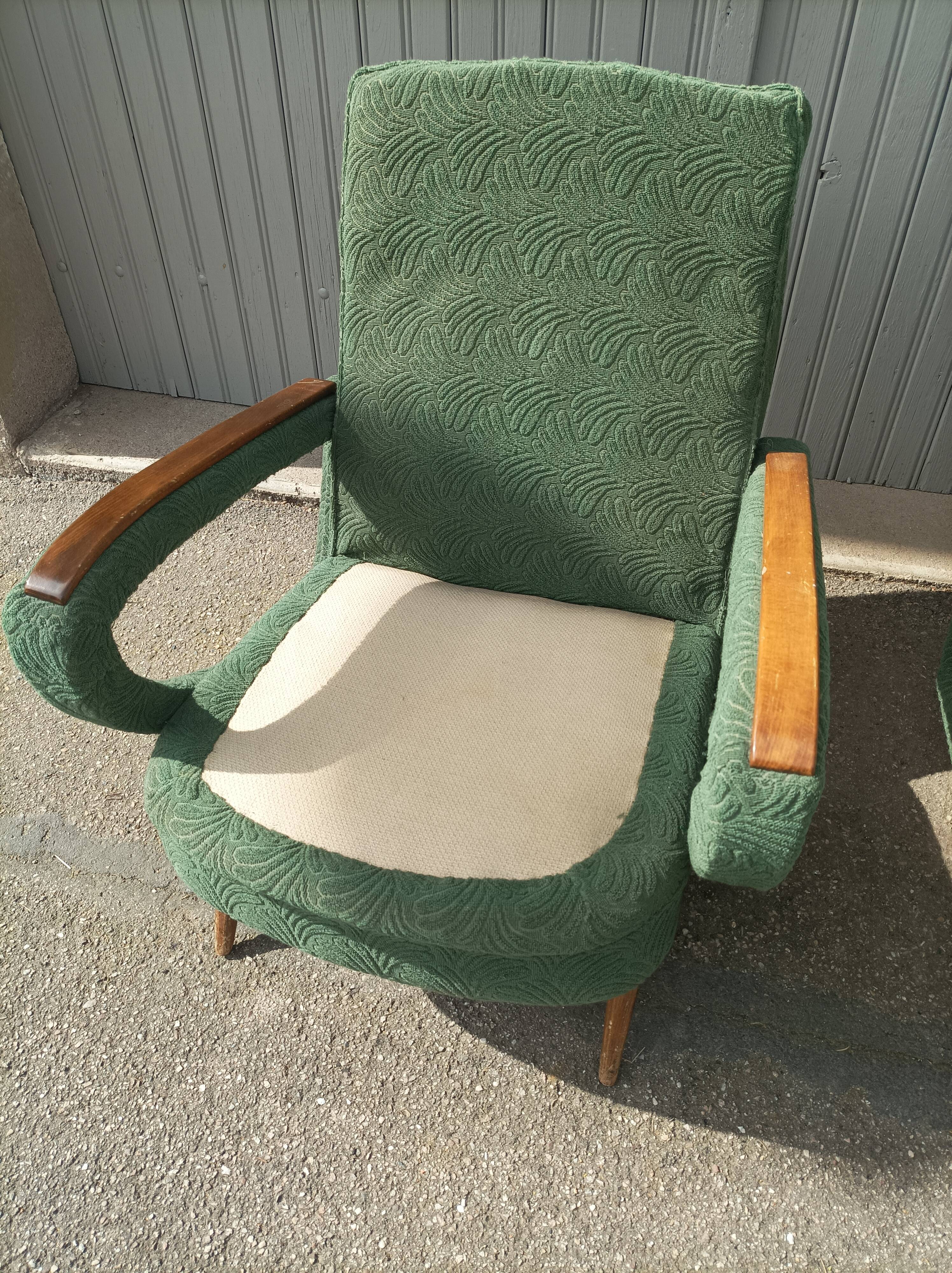 Pair of vintage armchairs green fabric