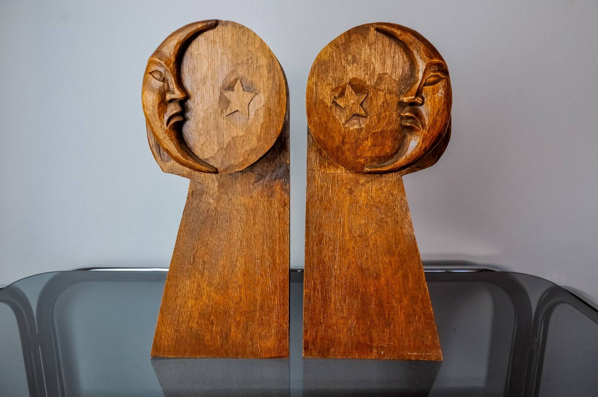 Art Deco bookends, carved wood, France, 1960